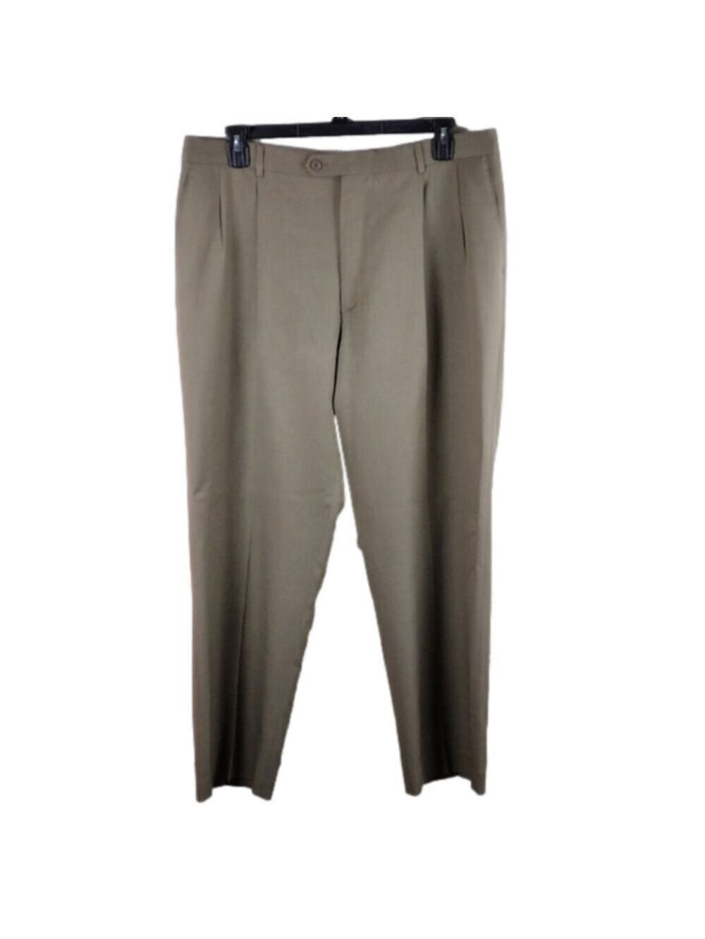 Angelo Rossi Olive Green High Rise Pleated Front Straight Leg Dress Trouser Pant